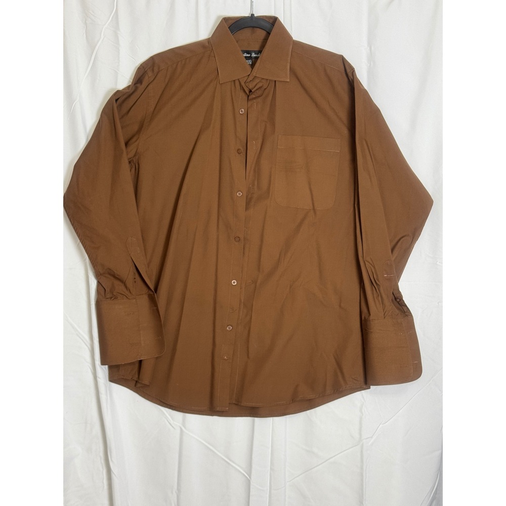 Fortino Landi Men's Brown Dress‎ Shirt 16 1/2 34 35 Cotton Poly Blend